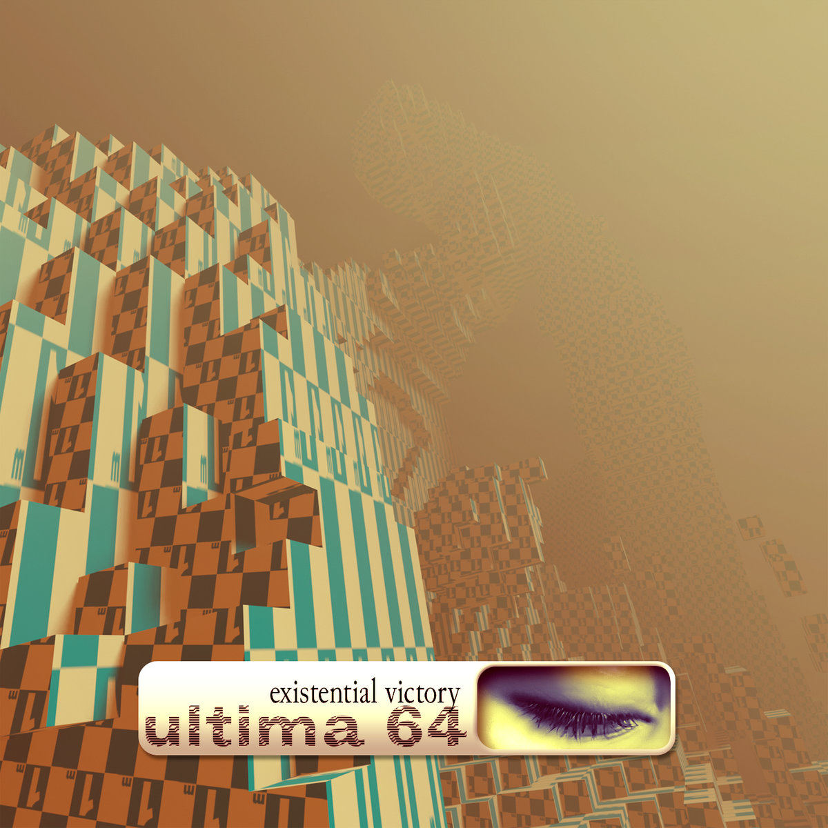 a blocky mountain with a checkered green and yellow texture