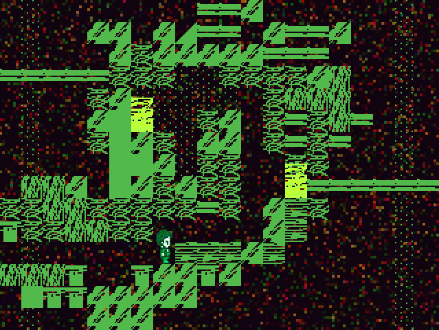 someone walking through distorted green electronics