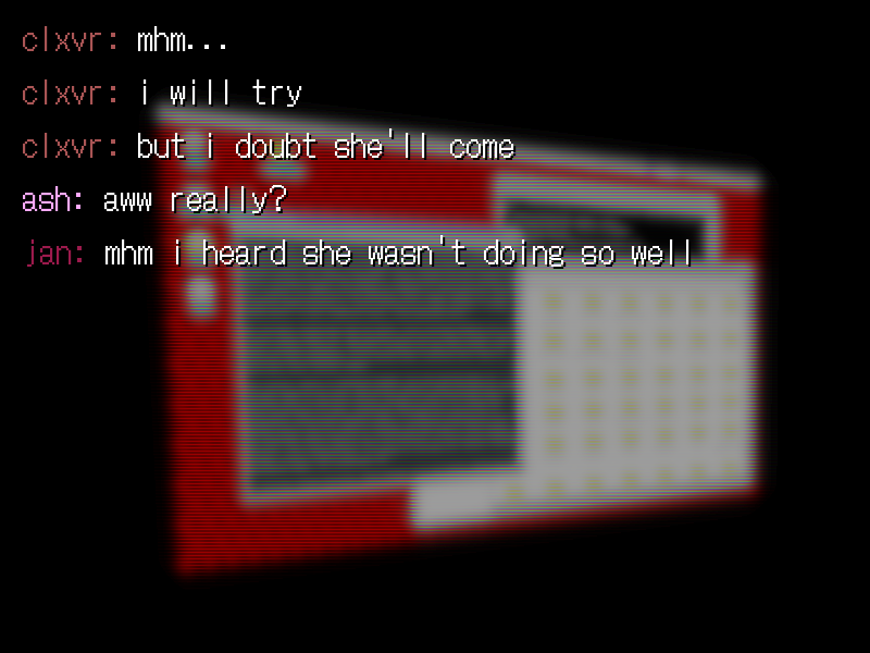 clxvr: mhm... i will try. but i doubt she'll come. ash: aww really? jan: mhm i heard she wasn't doing so well