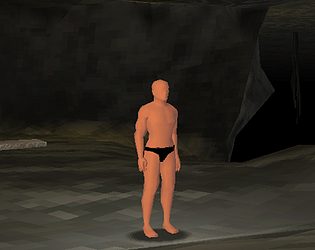 a muscular man in thin underwear standing