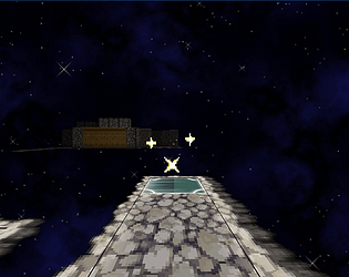 a wooden path overlooking a starry expanse